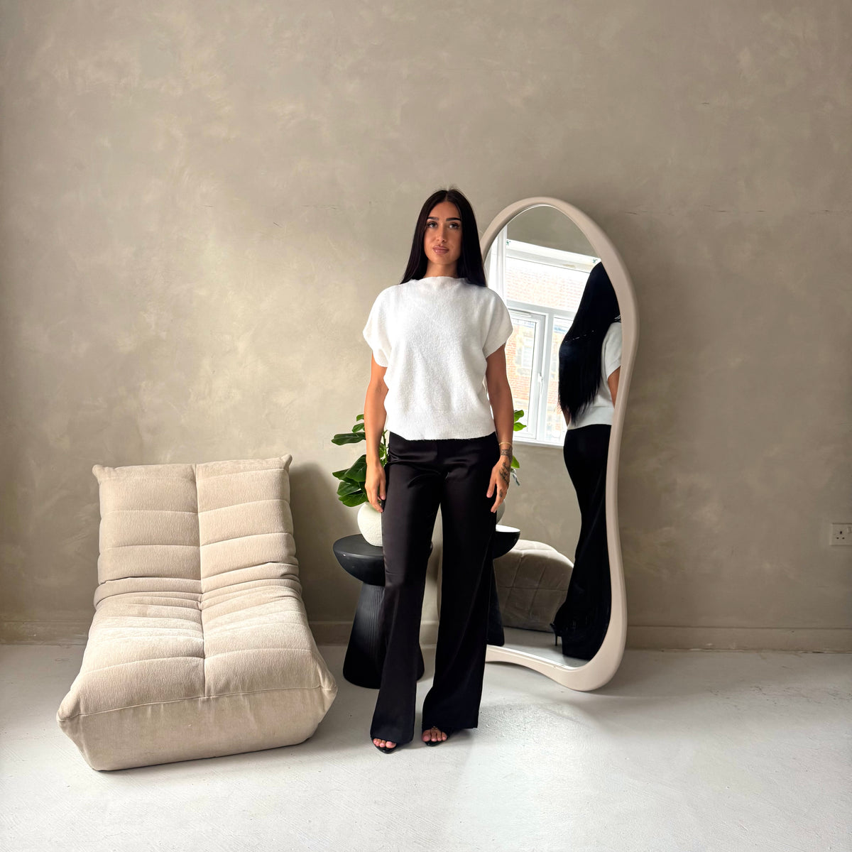 Hala White Soft Knitted Batwing Top