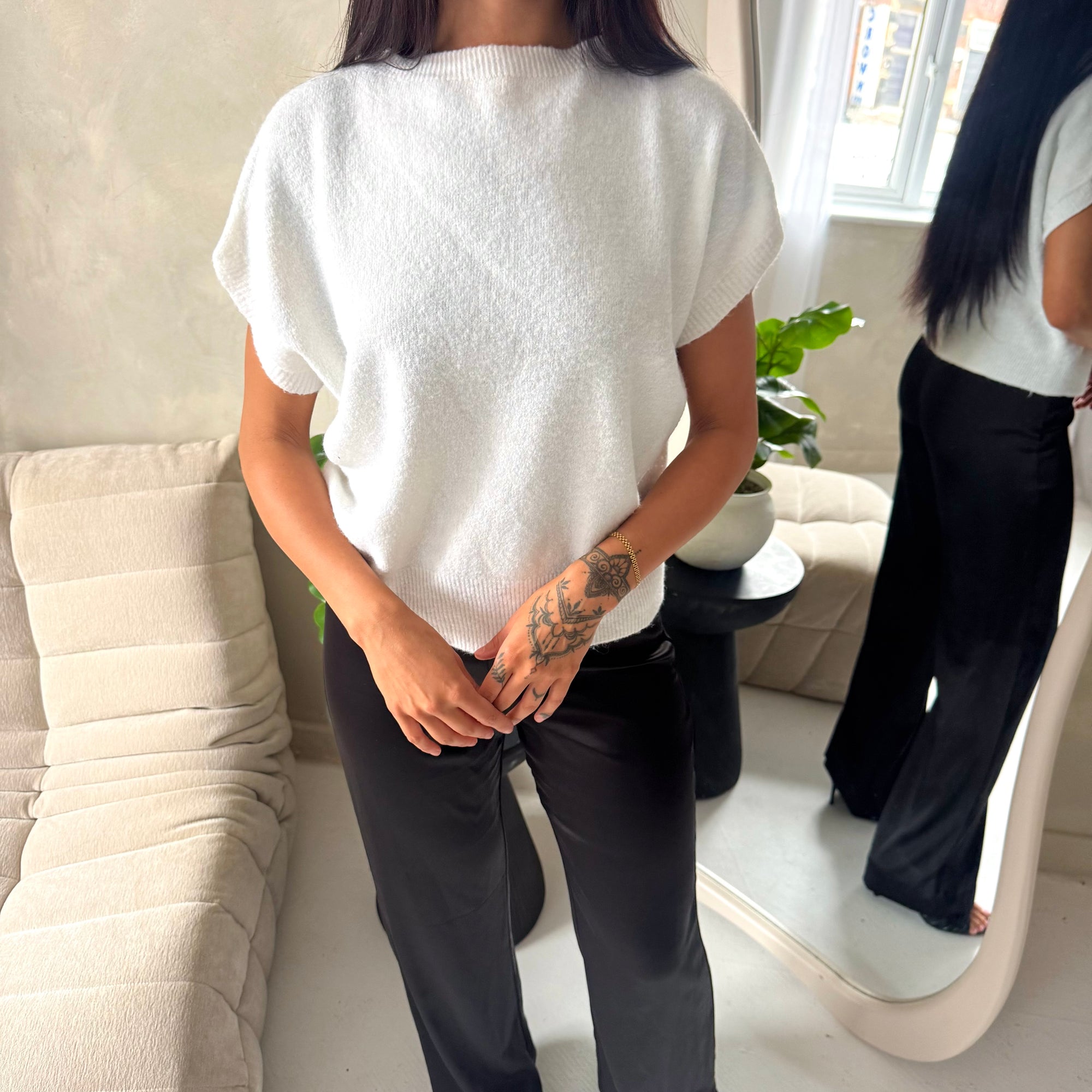 Hala White Soft Knitted Batwing Top