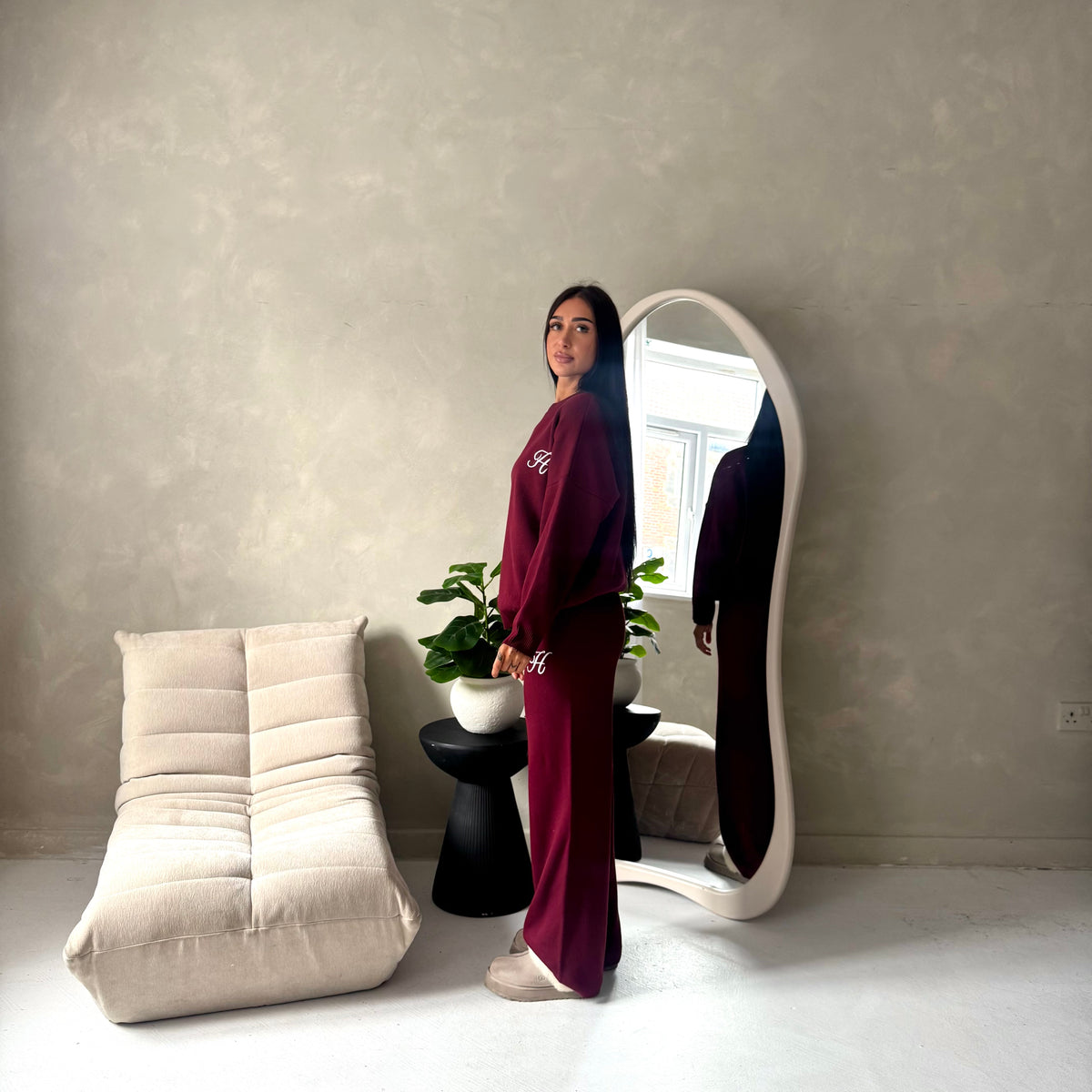 Lili Wine 'H' Logo Embroidery Loungewear Comfy Set