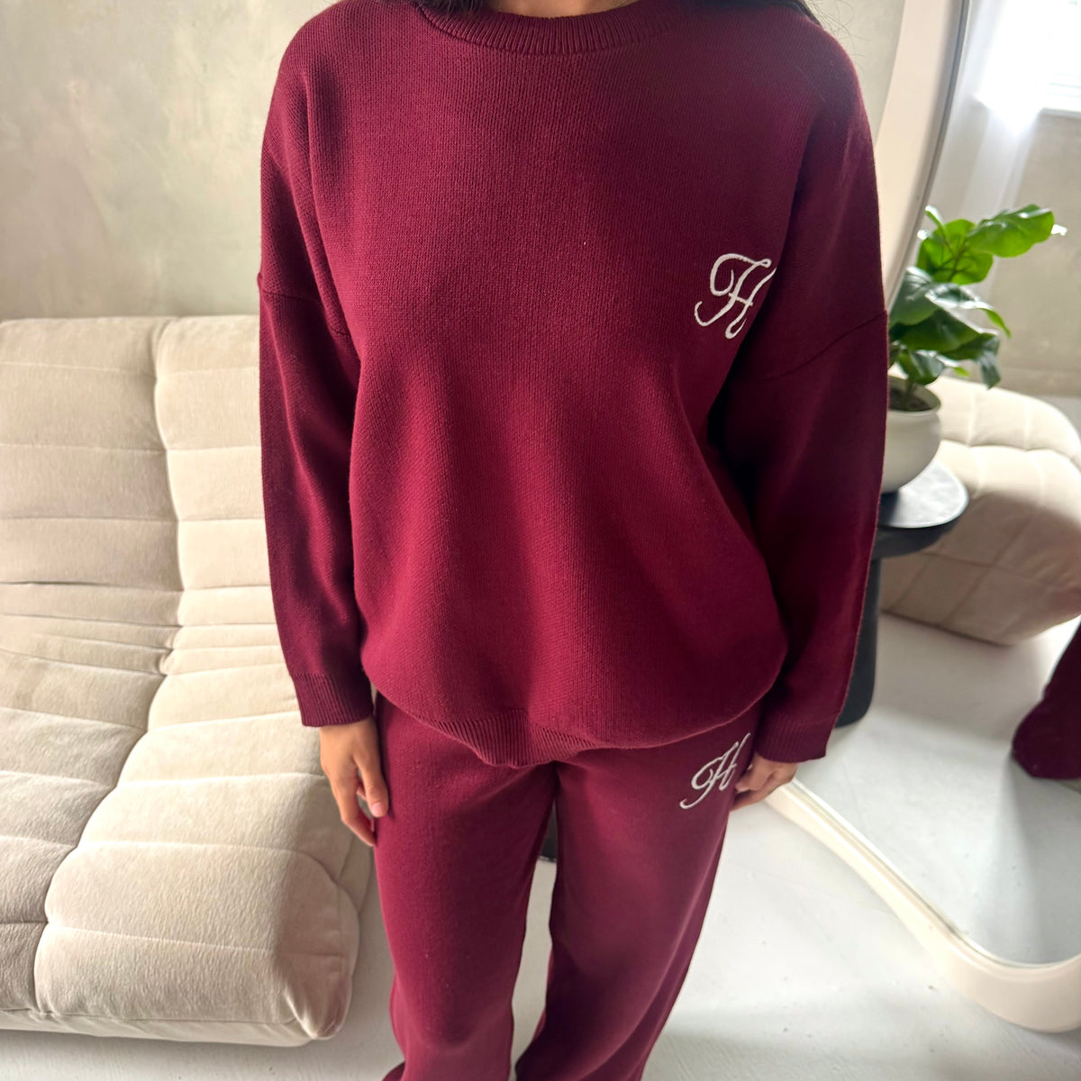 Lili Wine 'H' Logo Embroidery Loungewear Comfy Set