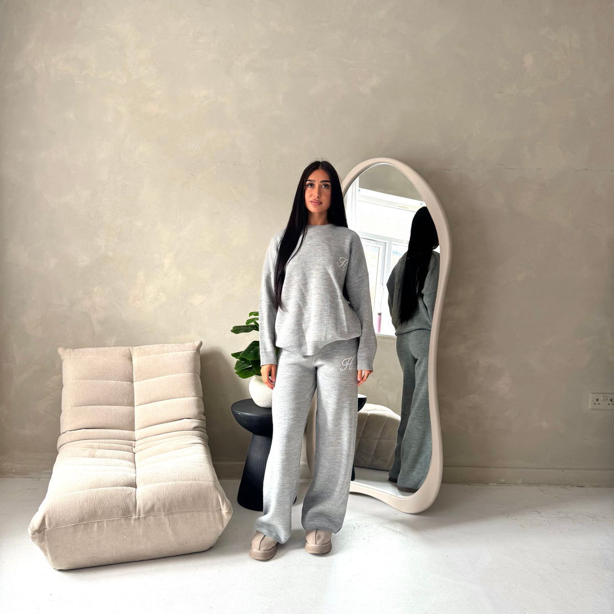 Lili Grey 'H' Logo Embroidery Loungewear Comfy Set