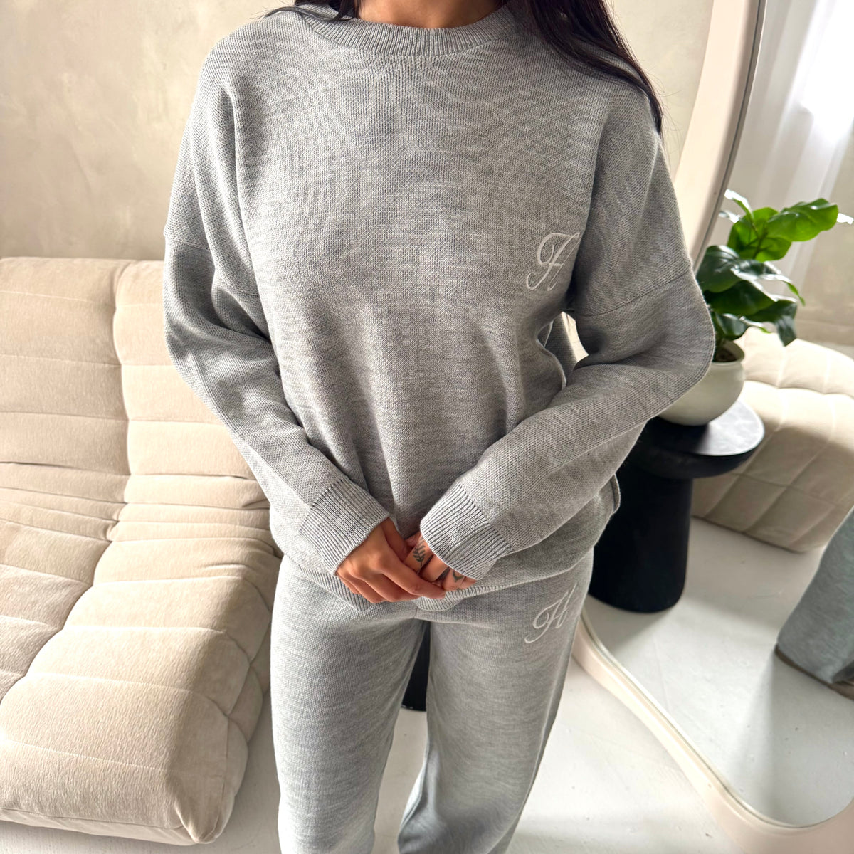 Lili Grey 'H' Logo Embroidery Loungewear Comfy Set
