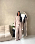 Essa Mocha Mandarin Collar Long Dress Trouser Co Ord Set