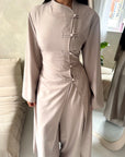 Essa Mocha Mandarin Collar Long Dress Trouser Co Ord Set