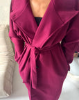 Danya Wine High Neck Belted Double Breasted Coat