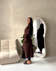 Danya Brown High Neck Belted Double Breasted Coat