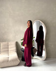 Alissia Wine Plain Crew Neck Lounge Trouser Set