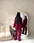 Alissia Wine Plain Crew Neck Lounge Trouser Set