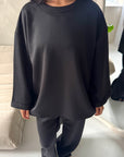 Alissia Black Plain Crew Neck Lounge Trouser Set
