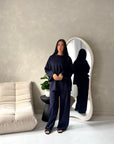 Alissia Navy Plain Crew Neck Lounge Trouser Set