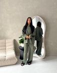 Alissia Khaki Plain Crew Neck Lounge Trouser Set