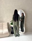 Alissia Khaki Plain Crew Neck Lounge Trouser Set