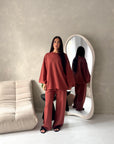Alissia Rust Plain Crew Neck Lounge Trouser Set
