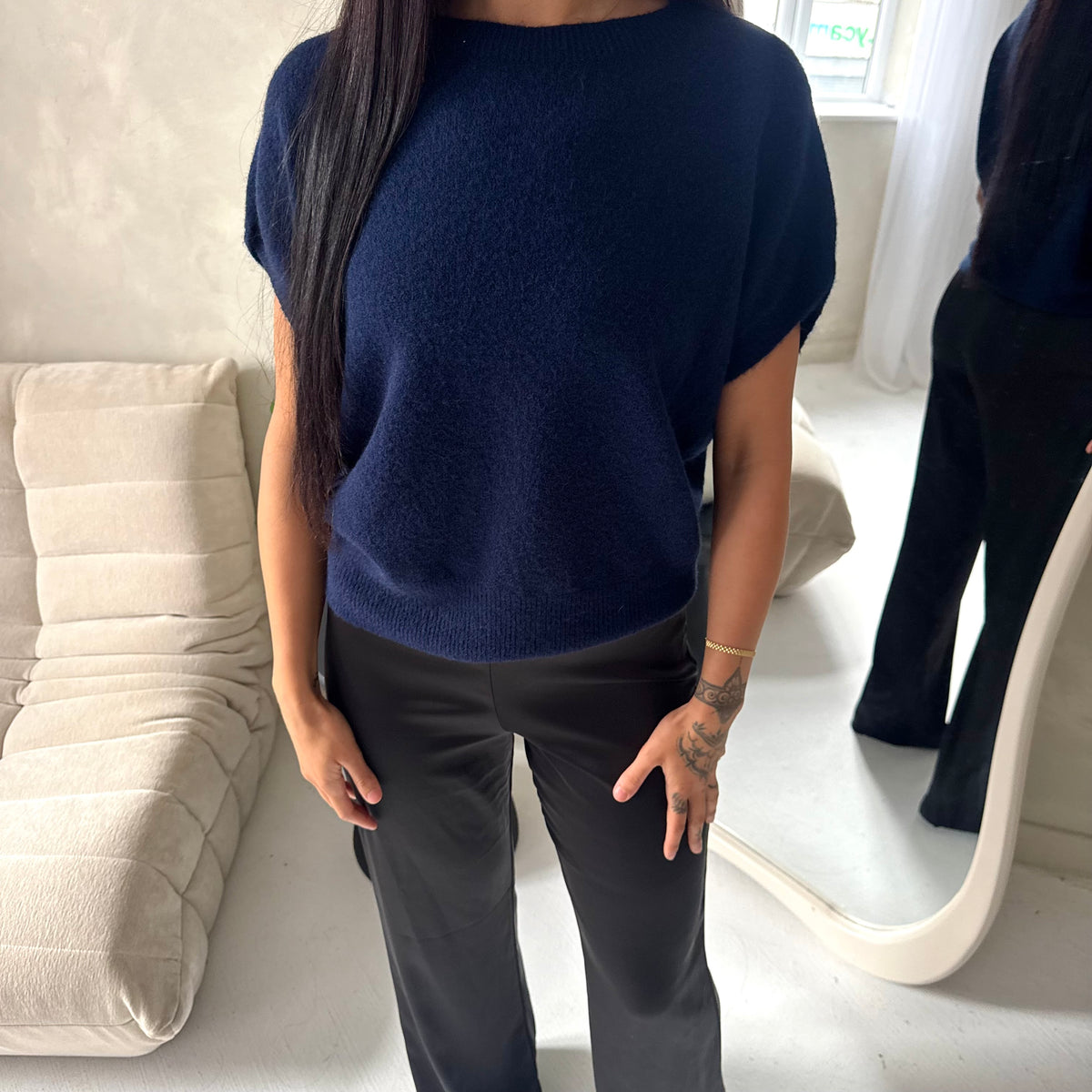 Hala Navy Soft Knitted Batwing Top
