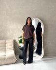 Hala Brown Soft Knitted Batwing Top