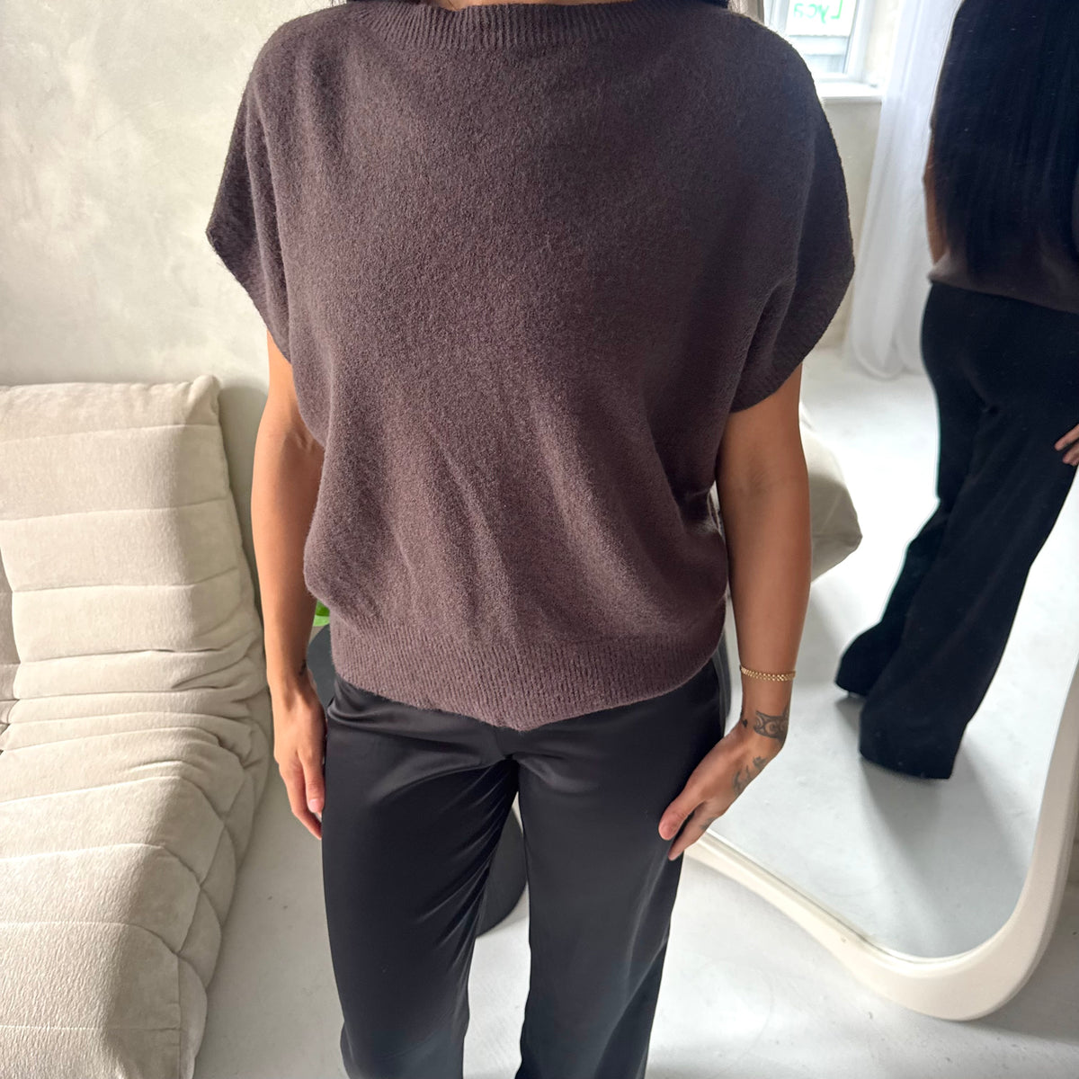 Hala Brown Soft Knitted Batwing Top