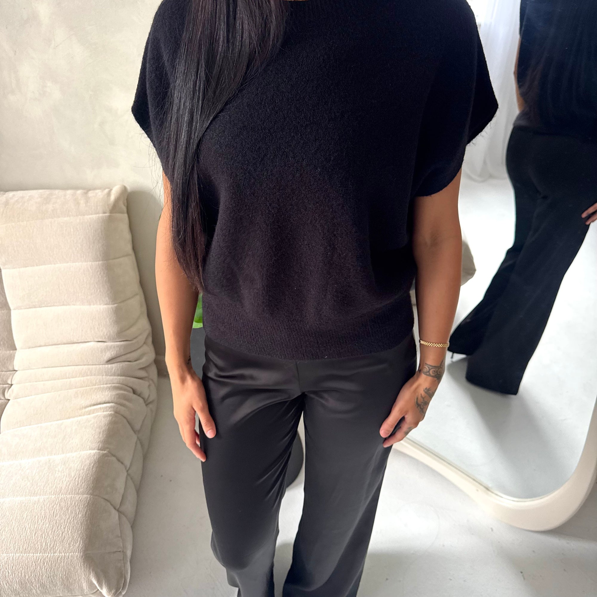 Hala Black Soft Knitted Batwing Top