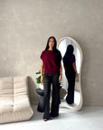 Hala Wine Soft Knitted Batwing Top
