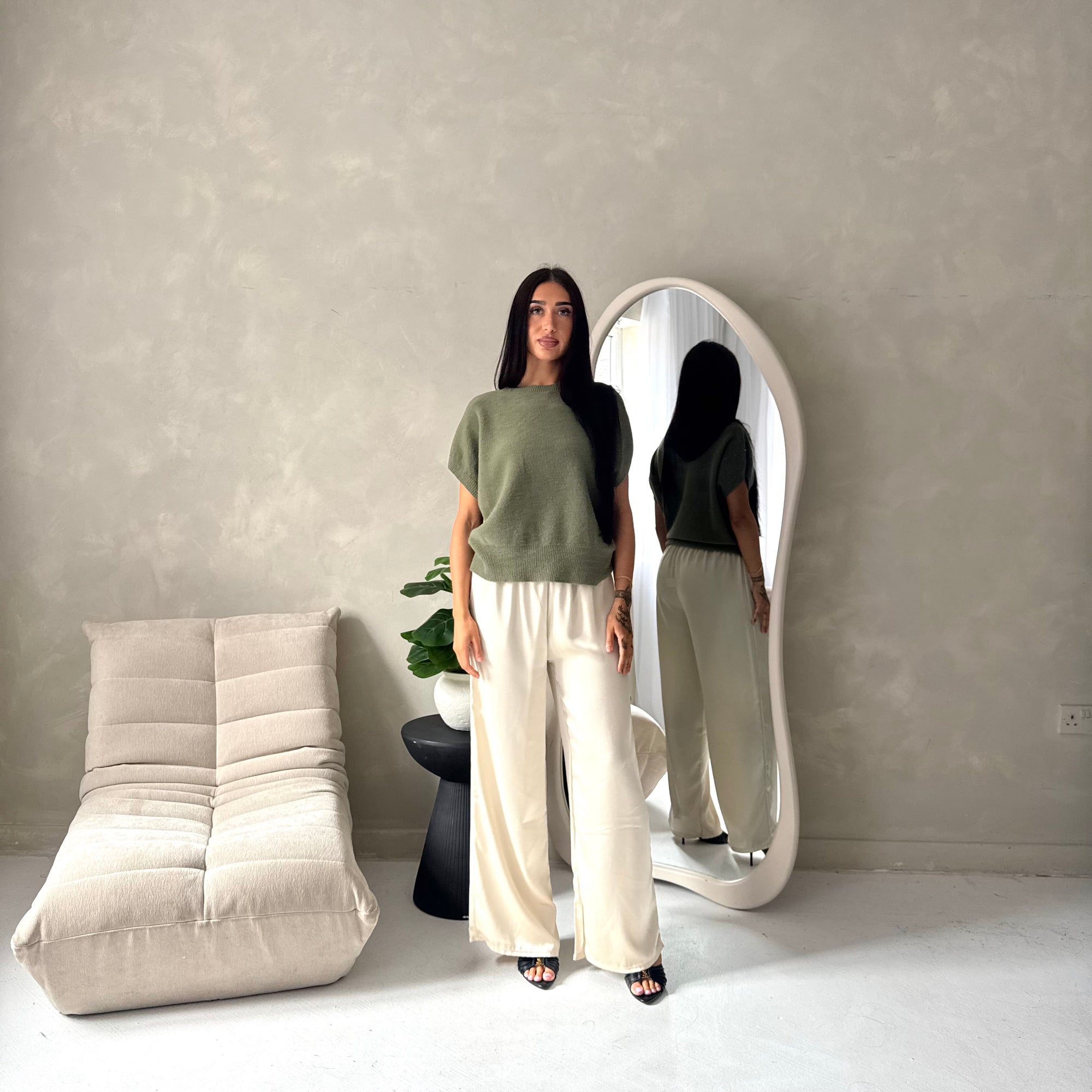 Hala Khaki Soft Knitted Batwing Top