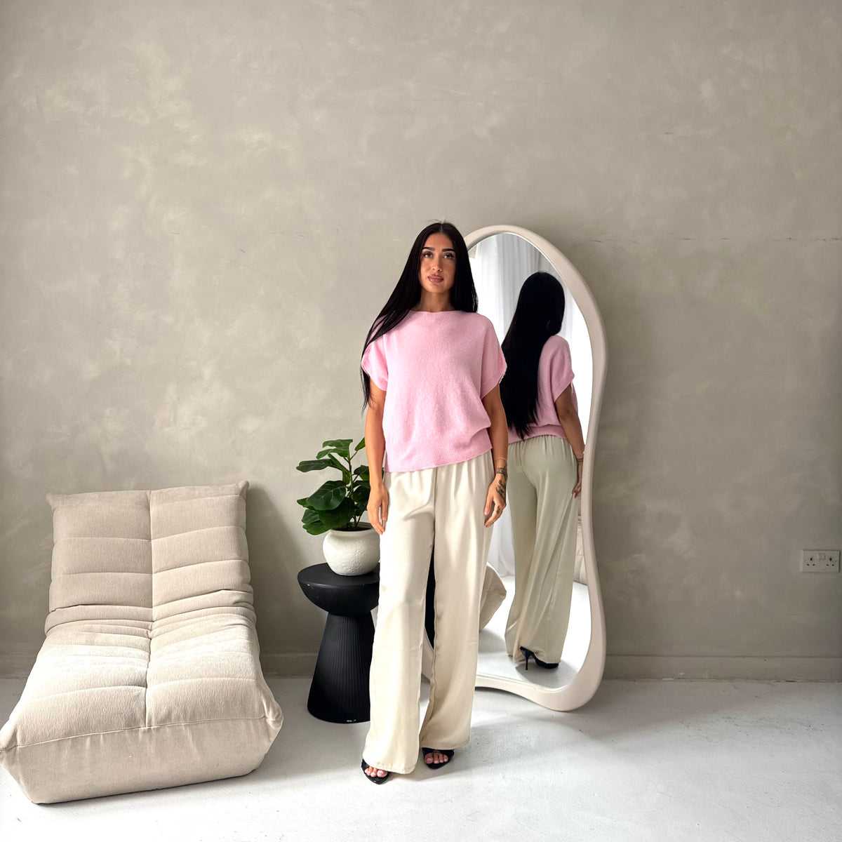 Hala Pink Soft Knitted Batwing Top