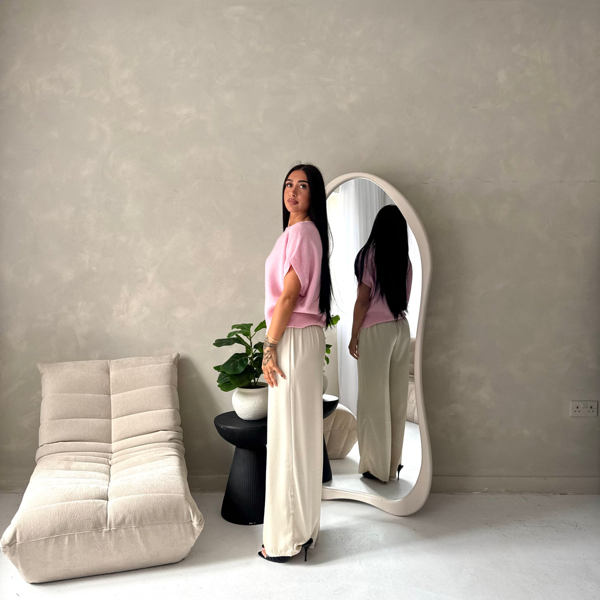 Hala Pink Soft Knitted Batwing Top