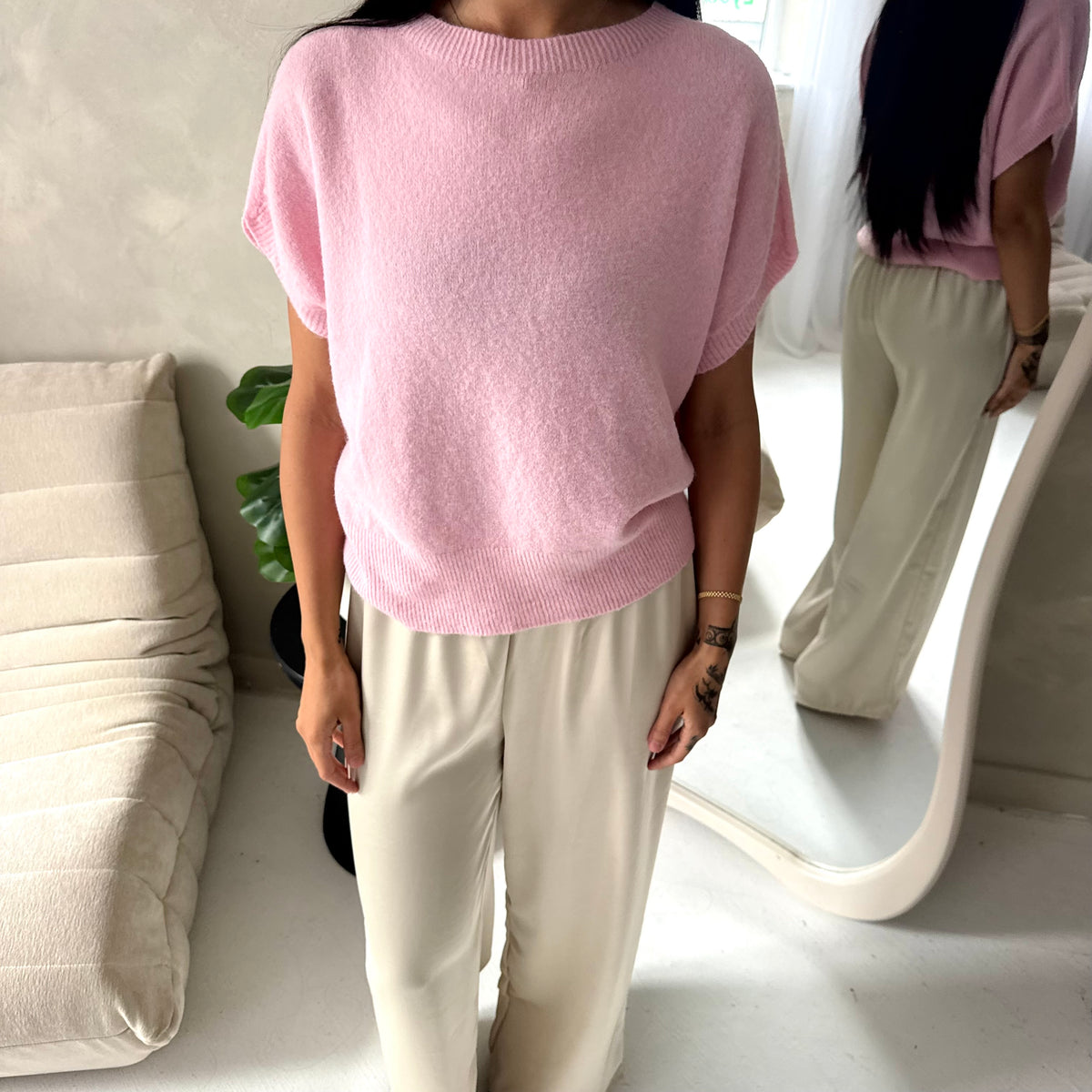 Hala Pink Soft Knitted Batwing Top