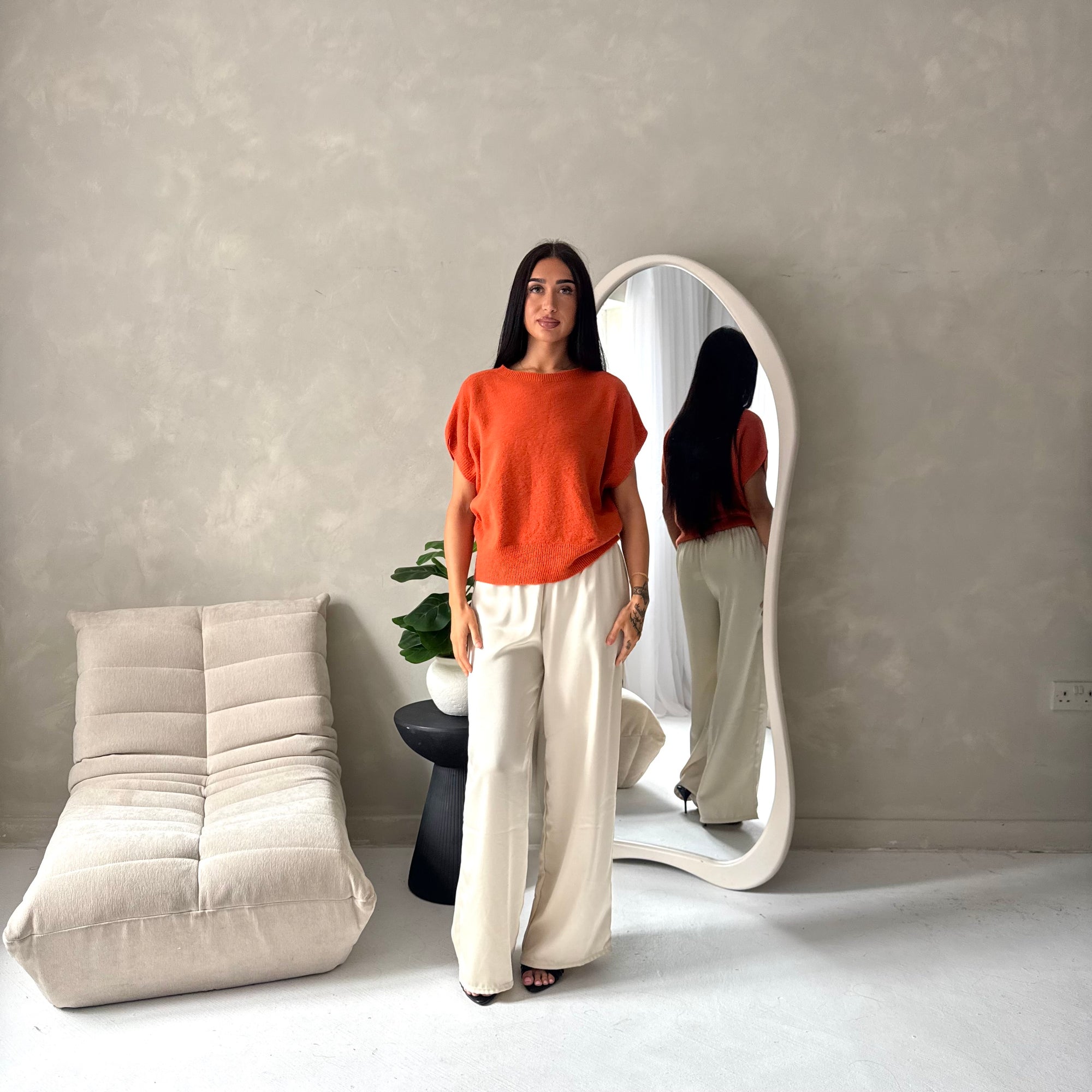 Hala Orange Soft Knitted Batwing Top