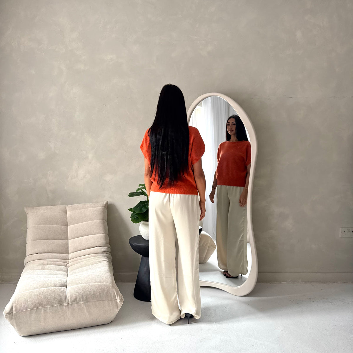 Hala Orange Soft Knitted Batwing Top