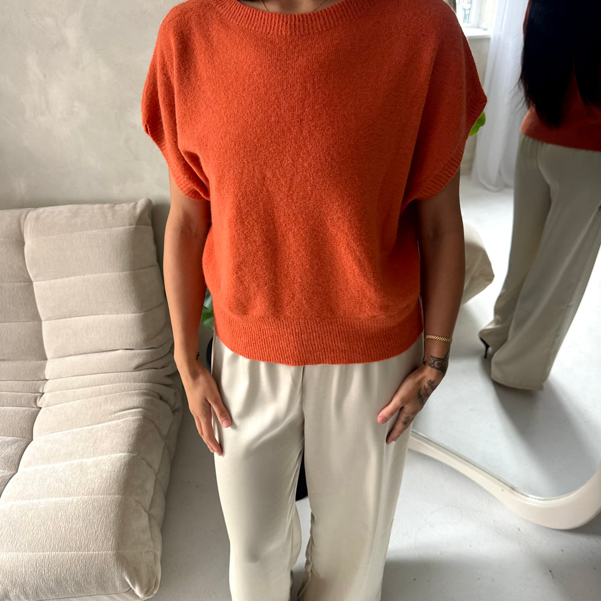 Hala Orange Soft Knitted Batwing Top