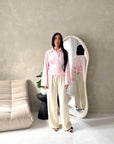 Layl Pink Plain Cinch Waist Collar Top
