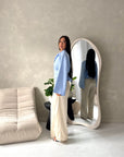 Layl Blue Plain Cinch Waist Collar Top