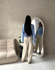 Layl Blue Plain Cinch Waist Collar Top