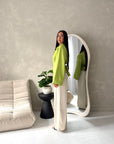 Layl Lime Green Plain Cinch Waist Collar Top