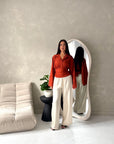 Layl Rust Plain Cinch Waist Collar Top