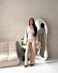 Layl Mocha Plain Cinch Waist Collar Top