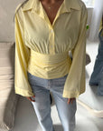 Reem Yellow Stripe Collar Cinch Waist Top