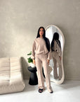 Maira Mocha Plain Cinched Hem Trouser Co Ord Set