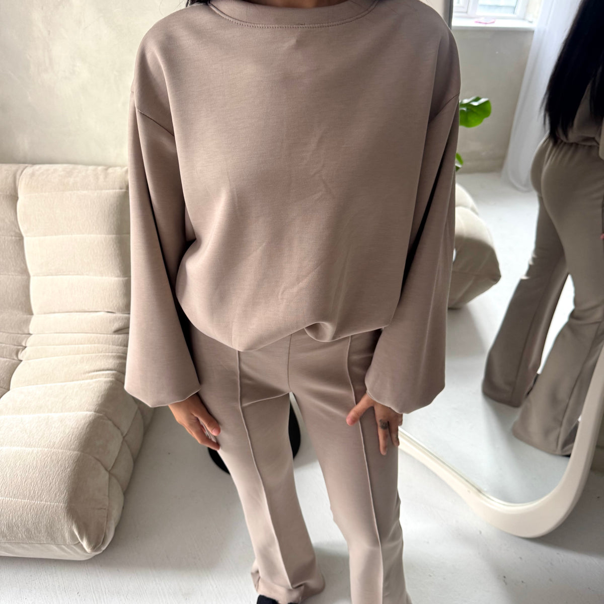 Maira Mocha Plain Cinched Hem Trouser Co Ord Set