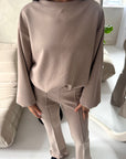 Maira Mocha Plain Cinched Hem Trouser Co Ord Set