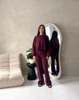 Maira Wine Plain Cinched Hem Trouser Co Ord Set
