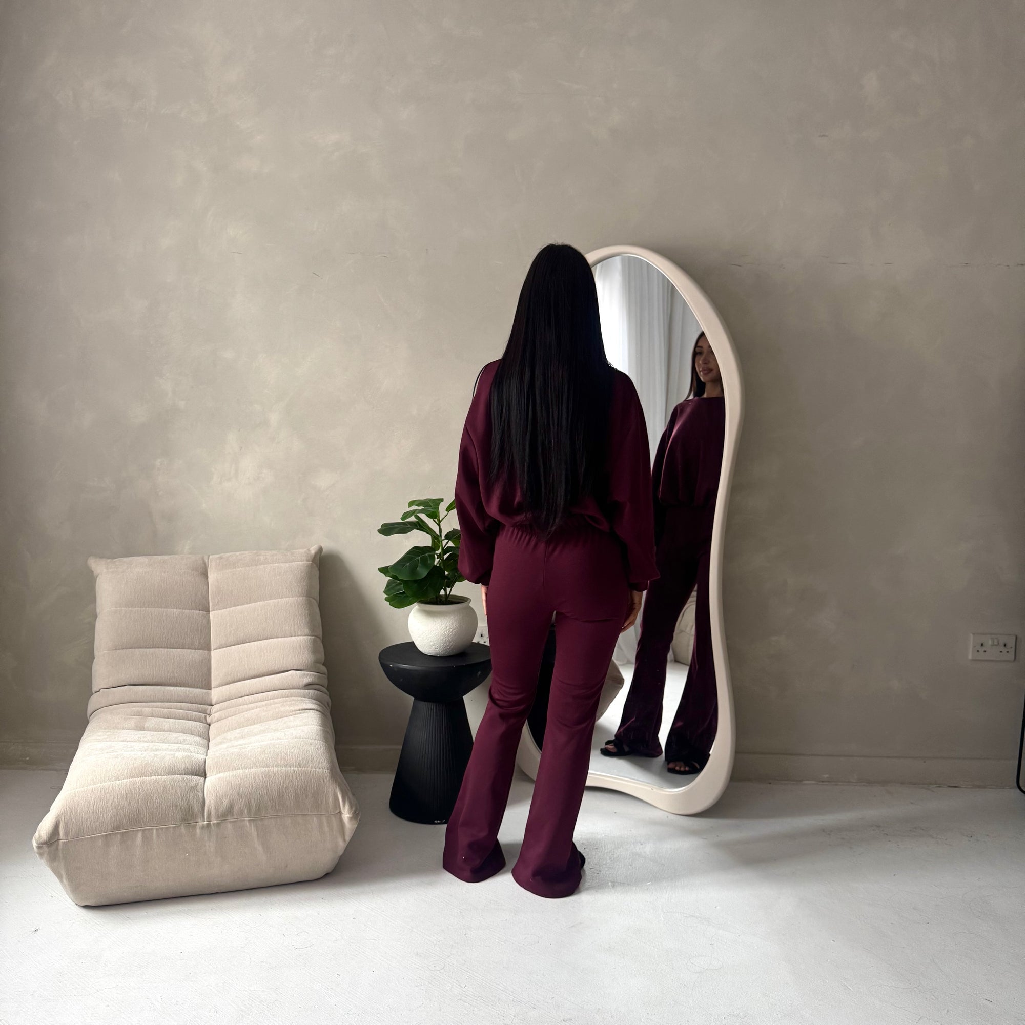 Maira Wine Plain Cinched Hem Trouser Co Ord Set