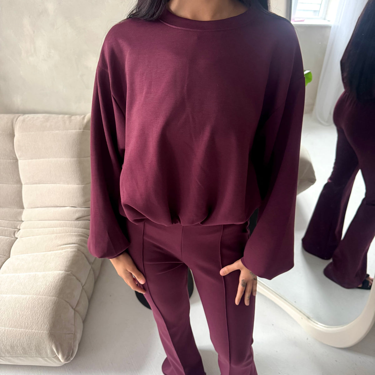 Maira Wine Plain Cinched Hem Trouser Co Ord Set