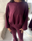 Maira Wine Plain Cinched Hem Trouser Co Ord Set