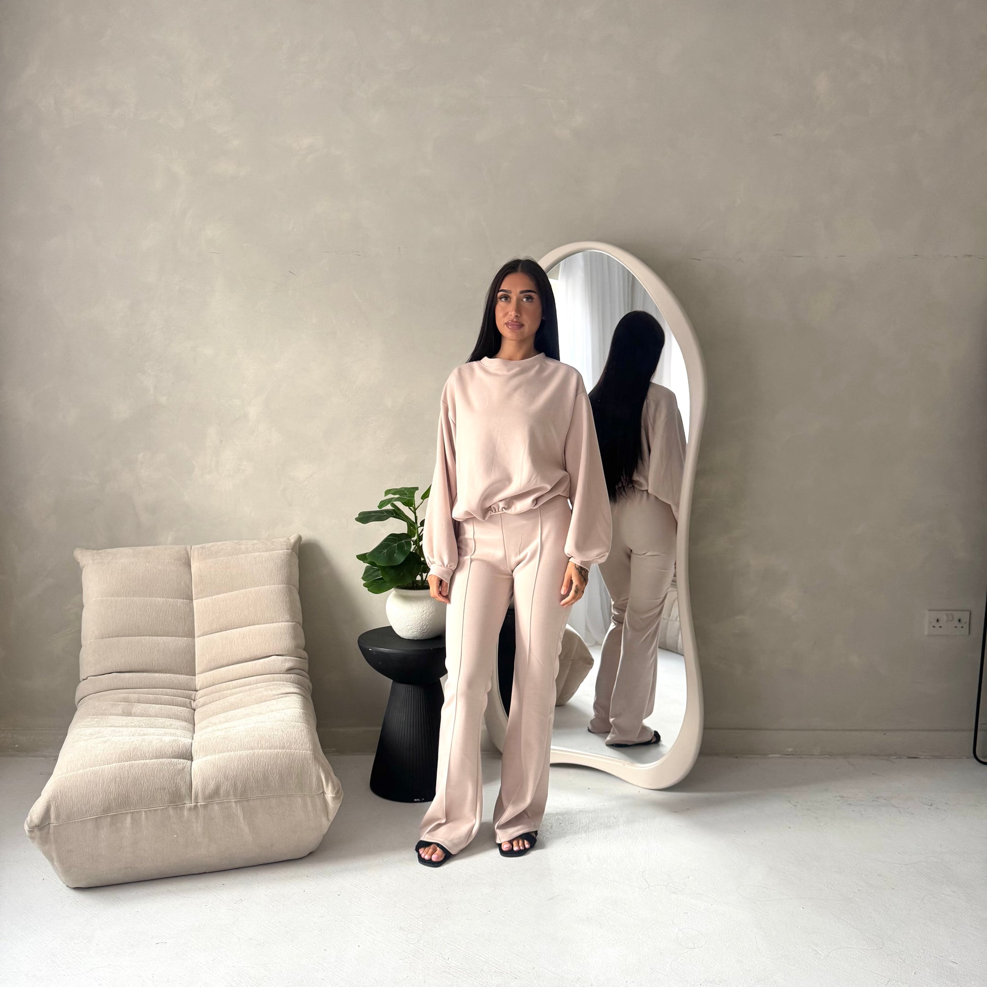 Maira Beige Plain Cinched Hem Trouser Co Ord Set
