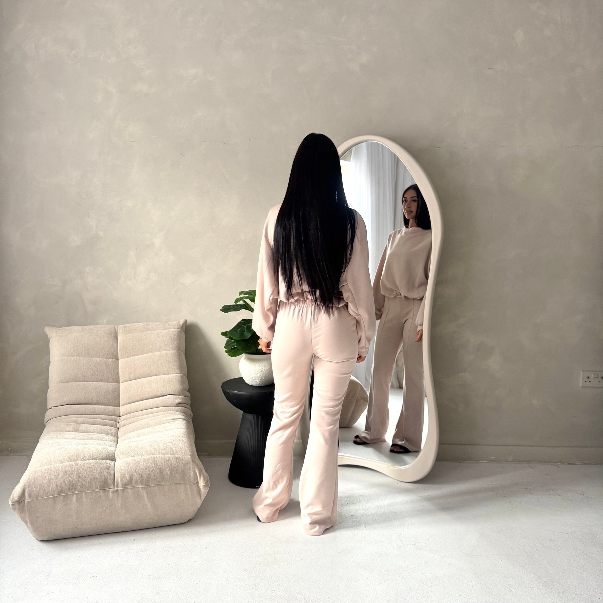 Maira Beige Plain Cinched Hem Trouser Co Ord Set