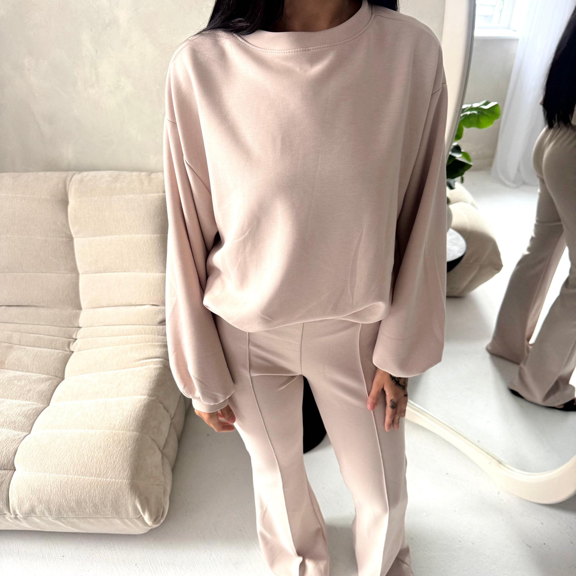 Maira Beige Plain Cinched Hem Trouser Co Ord Set