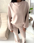 Maira Beige Plain Cinched Hem Trouser Co Ord Set