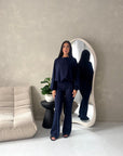 Maira Navy Plain Cinched Hem Trouser Co Ord Set