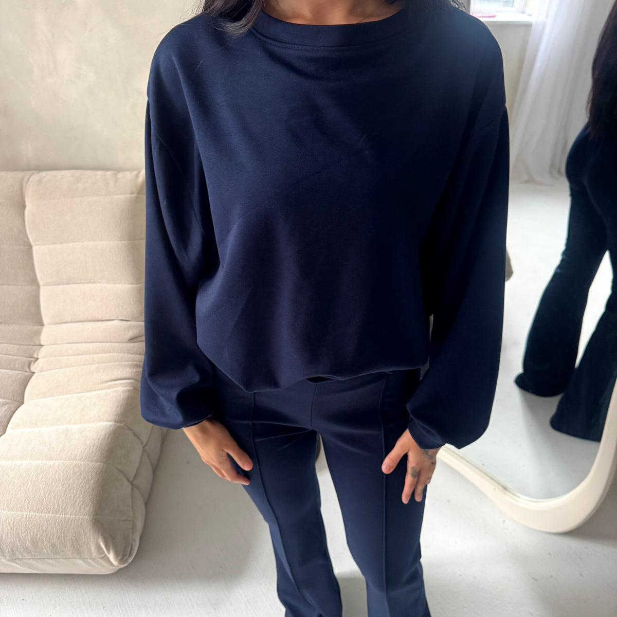 Maira Navy Plain Cinched Hem Trouser Co Ord Set