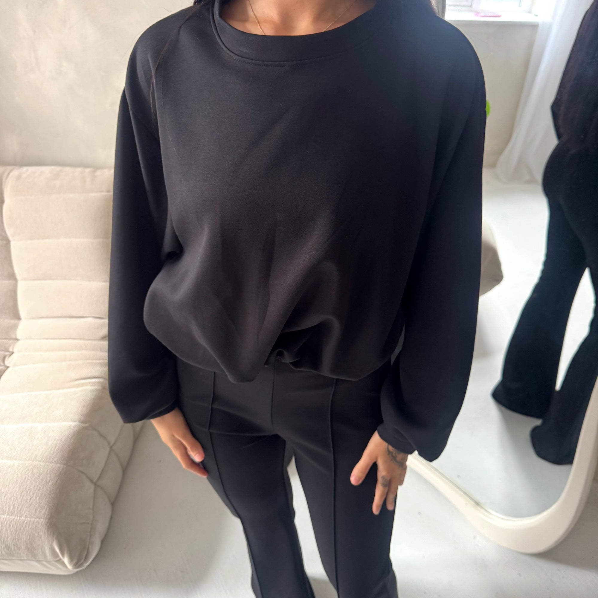Maira Black Plain Cinched Hem Trouser Co Ord Set